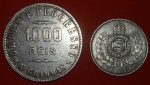 2 Moedas do Brasil, Prata, 1000 Réis, ano de 1911 + 200 Réis ano de 1867