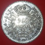 Moeda 960 Réis, ano de 1820 R, recunhado em disco próprio considerada peça escassa!!!