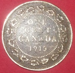 Moeda One Cents Canadá, ano de 1915, Bronze, raridade!!!
