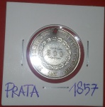 Moeda de prata, 500 Réis, ano 1857, pequeno furo