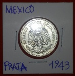 Moeda de Prata do México, 50 centavos, ano 1943, período da 2° Guerra, abaixo do catálogo