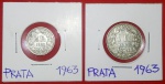 2 Moedas de Prata, conjunto de 1963, 1 Franco + 1/2 Franco