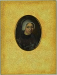 Sem assinatura aparente, "retrato". Rara e antiga pintura sobre "flandres". Med  12 x 10 cm (a pintura); 25,5 x 19 cm (paspatur dourado). Presença de pequenas faltas.No estado. Coleção Particular Rio de janeiro/RJ.