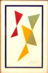 Alfredo Volpi (Lucca Itália 1896 - São Paulo SP 1988), "composição geométrica",Serigrafia colorida sobre papel. Sem tiragem aparente. Assinada . Presença de pontos de acidez sobre o papel. Med.25 x 15 cm (a obra);  57 x 77 cm (a moldura).
