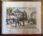 PARIS -  L'OPERA  - Antigo desenho aquarelado, assinado e localizado no C.I.E. e no C.I.D. Obra med. 32x38cm.
