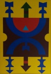 Rubem Valentim - Emblema - 1984 - Excepcional acrílico sobre tela, assinado, intitulado e datado no verso. Obra med. 70x50cm. Acervo Particular - São paulo.