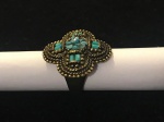 BIJUTERIA FINA- Belíssimo anel ao gosto Nepal/ índia. Em metal prateado com pedras na cor azul turquesa. Aro 19/20