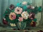 Tarsila do Amaral - Madrid, 1921 - Belíssimo óleo sobre tela, natureza morta, vaso com flores, assinado, datado e localizado no C.I.E. Obra med. 54x73cm.  Lote vendido como Atribuído.
