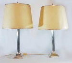 Duas luminárias inglesas em silverplate com cúpula em pergaminho c/ friso prateado. Altura 68 cm. (a segunda é alguns cm menor e com algum desgaste)