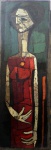 INOS CORRADIN,  Mulher com vestido vermelho, o.s.m., 107 x 37cm, assinado, sem moldura.