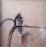 ALEX VALLAURI,  Faces, nanquim aquarelado, 25 x 25cm, assinado e datado 1970.