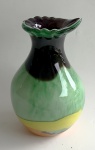 Vaso de vidro artístico ao estilo Murano nas tonalidades preto, verde, amarelo e laranja, aprox. 30 x 16 cm de diâmetro