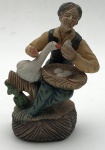 Sem marca - peça decorativa de cerâmica italiana com imagem de figura de Senhora com pato e cesto de ovos, aprox. 17 x 11 x 7 cm