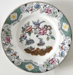 Prato decorativo de cerâmica vitrificada para coleção (marca ilegível) desenho com tema oriental, aprox. 24 cm de diâmetro