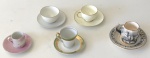 Colecionismo - Lote composto de 5 xícaras com pires de porcelana em tamanhos, modelos e marcas diferentes, peça maior aprox. 7 x 12,5 cm de diâmetro no pires