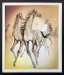 Assinatura ilegível - Cavalos, óleo sobre tela, ACID, circa 74, medida total com moldura, aprox. 68 x 59 cm 