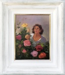Menase Vaidergorn - Figura feminina com rosas, óleo sobre tela, ACID, medida da obra aprox. 40 x 30 cm 