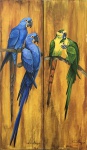 Assinatura ilegível - Pendant, Pássaros, óleo sobre tela, ACID, medida de cada obra, aprox. 100 x 30 cm