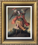 Assinatura ilegível - Imagem de São Gabriel ao estilo Cuzquenho, óleo sobre tela, ACID, medida total com moldura, aprox. 59 x 49 cm