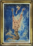 Clóvis Graciano - monotipia sobre cartão - Figura e Pássaro - 47 x 31 cm - 1970