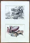 Fernando Lemos - 2 obras - nanquim e nanquim e aquarela - 21 x 31 cm cada - 1954