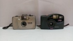 Lote Composto de 2 Câmeras Fotográficas, Mitsuca Ergo Bf-285 Japan Lens e Tron BV-90, NÃO testadas; aprox. 11,5 x 8 x 5cm, com marcas do tempo