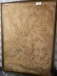 Tapeçaria decorada e emoldurada. (desgastes) med. 1,40 x1,05 cm