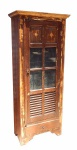 Armário em madeira de demolição com vestígios de policromia , 01 gaveta, prateleiras internas , portas com vidros e venezianas ( desgastes). Med. : 1,93 x 81 x 44 cm.