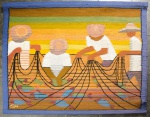 EiLA - "PESCADORES", tapeçaria decorativa de parede dos anos 70. Med.: 1,24 x 1,70 cm.