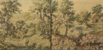 GOBELIN - "Paisagem Campestre" dípitico, tapeçaria francesa circa 1900.. Med.: 50 x 50 cm cada.