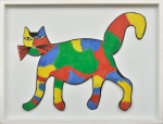 BEVERLOO CORNEILLE - "Chat Arc en Ciel - Rainbow Cat", escultura emoldurada, assinado no conto direito, tiragem 48/199. Med.: 71 x 55 cm.