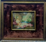 Antiga pintura romântica sobre placa de celuloide, do século XIX, representando Dianna , caçadora, ricamente emoldurada. Med.: 8 x 10, só a placa