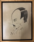 SANTOS DUMONT auto retrato, nanquim s/ papel colado em cartão, medindo: 30 cm x 24 cm