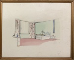 Sergio RODRIGUES (1927-2014) - estudo, desenho de ambiente s/ papel, medindo: 42 cm x 35 cm