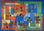 ROBERTO BURLE MARX - tinta gráfica s/ panneaux , datado 1989, medindo 1.56 m x 1.13 m.