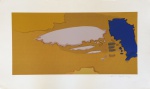 Fukuda, Composição em bege e azul, gravura tiragem PI, medidas 43x70cm, datada 2013, assinada cid, sem moldura.