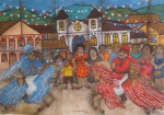 Vanice Ayres Leite, Festa junina, nanquim e aquarela sobre cartão, medidas 42x61cm, datada 2001, assinada ci, com moldura.