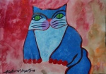 Aldemir Martins, Gato azul fundo vermelho, acrílica sobre cartão, medidas 29x42cm, assinado cie, sem moldura.