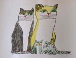 Aldemir Martins, Família de gatos, gravura tiragem PA, medidas 50x70cm, assinada pelo artista cid, sem moldura.