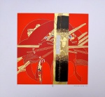Wakabayashi, Composição em vermelho, gravura tiragem 12/100, medidas 60x60 cm, datada 2015, assinada cid, sem moldura