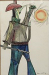 ALDEMIR MARTINS. Cangaceiro - nanquim aquarelado - 51 x 34 cm - assinado e datado 1967 no cid.