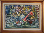 SERGIO TELLES. Composição com frutos e flores - O.s.t. 70 x 100 cm. Assinado no cid.