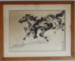AUTOR NÃO IDENTIFICADO. "Cavalos" guache medindo 46 x 64 cm. Assinatura oriental no cid.