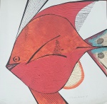 ALDEMIR MARTINS - PEIXE - Litogravura colorida, assinada de punho e numerada. Med. 45 x 45 cm.