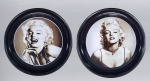 MARILYN MONROE - Duas bandejas em metal com retratos da atriz. Med. 33 x 4 cm.