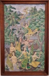 K. UJUNG UBUD - INDONESIA - Antiga pintura aquarela, repres. paisagem com personagens na floresta, aquarela sobre seda. assinado no c.i. , med. 46 x 75 cm e com moldura 54 x 82 cm.