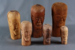 Ex-votos - Conjunto de seis antigas cabeças peças em madeira. Mede o maior 26cm de altura e o menor 13cm de altura.