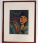 Lilian - Lindo quadro emoldurado " Figura" colado sobre eucatex,com proteção de vidro., assinado. 26x33 cm e 46x59 cm