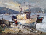 ALVARO LIMA, Barcos de pescadores, o.s.t., 30 x 40cm, assinado no cie, sem moldura. Pintor radicado em SP, começou a expor a partir de 1986 (Julio Louzada, vol. 5).