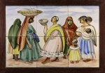 ALFREDO VOLPI, Figuras femininas, pintura sobre azulejos, 30x45cm, OSIRARTE, com as inscrições  EXECUÇÃO VOLPI MARIO ZANINI, pequeno trincado no cse.